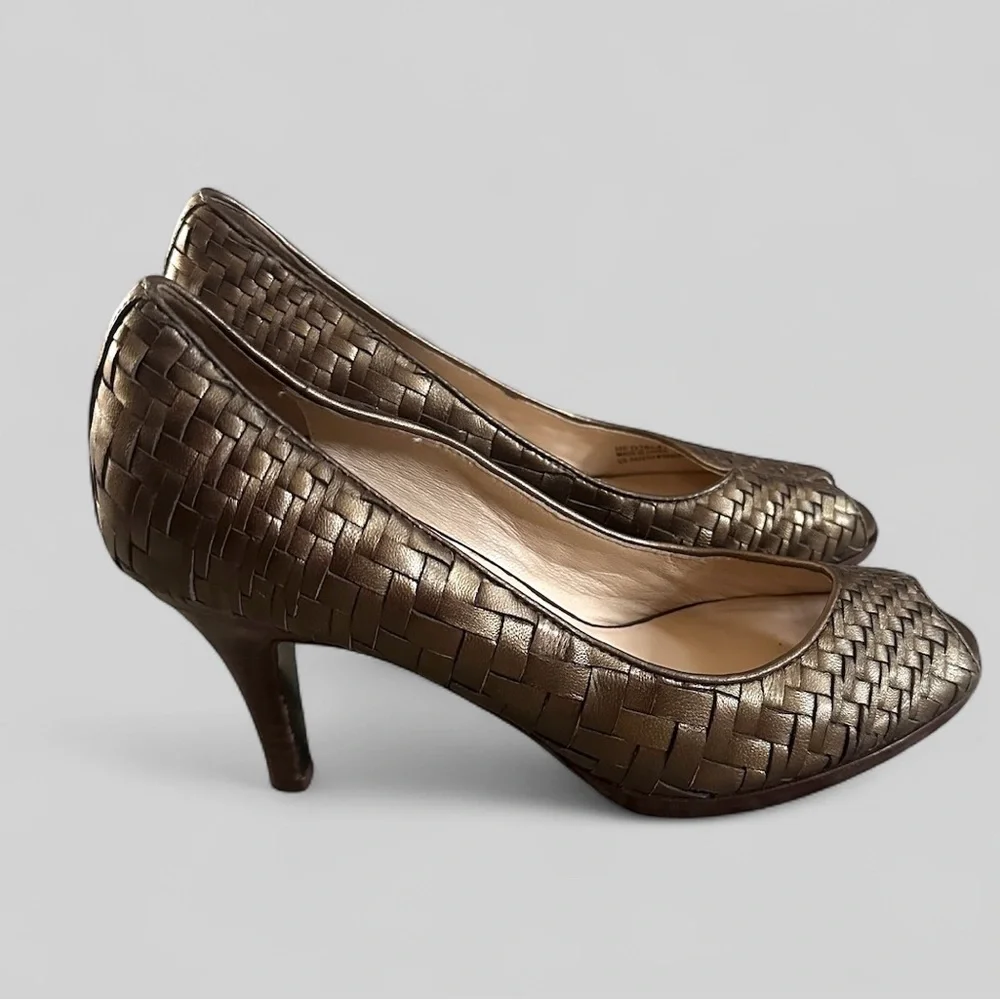 Cole Haan Nike‎ Air Gold Bronze Woven Leather Heels Pumps Womens 7.5